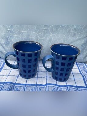Denby Reflex Grandmug Blue Check Mugs - Set of 2